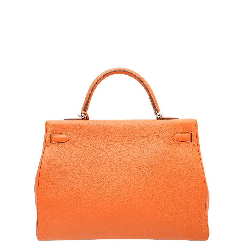 Large - sized Hermès Kelly Bags in Box calf leather for a smooth finishHermes Orange Retourne Kelly 35 Bag