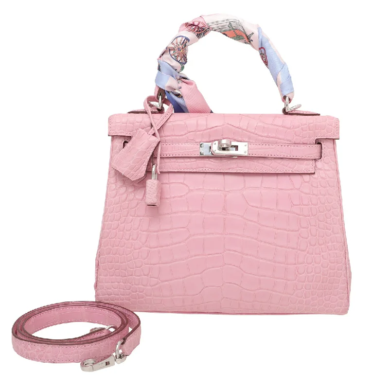 Hermès Kelly Bags with gold - toned hardware for a luxurious touchHermes Pink Crocodile Retourne Kelly 25 Matte Alligator Bag