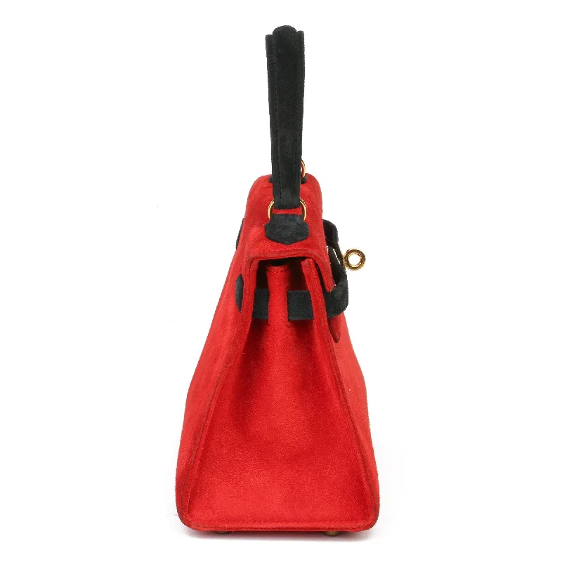 Small - sized Hermès Kelly Bags in Epsom leather for a structured lookHermes Rouge Vif & Black Veau Doblis Suede Vintage Kelly 20cm Sellier Shoulder Bag