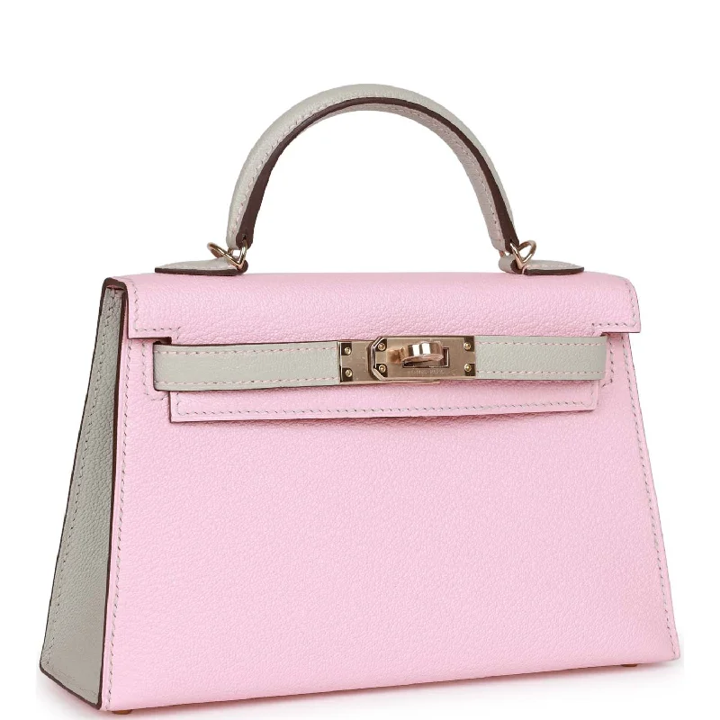 Hermès Kelly Bags with a key - lock and keychain setHermes Special Order (HSS) Kelly 20 Rose Sakura and Gris Perle Chevre Mysore Permabrass