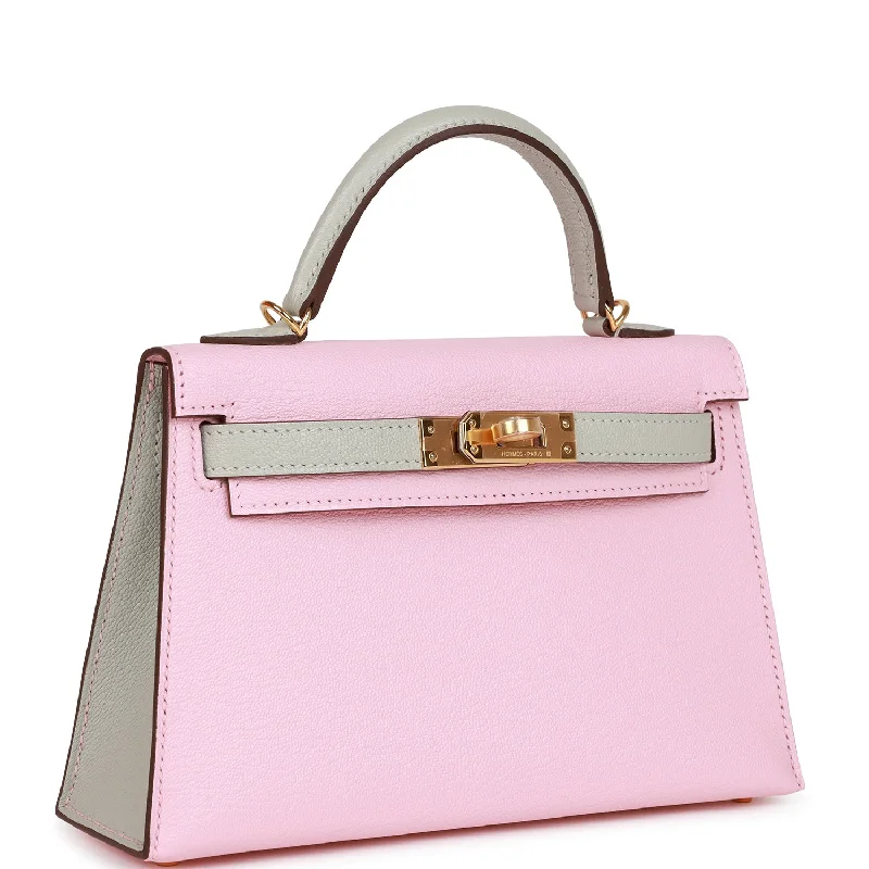 Hermès Kelly Bags with a detachable mobile phone holderHermes Special Order (HSS) Kelly Sellier 20 Rose Sakura and Gris Perle Chevre Gold Hardware