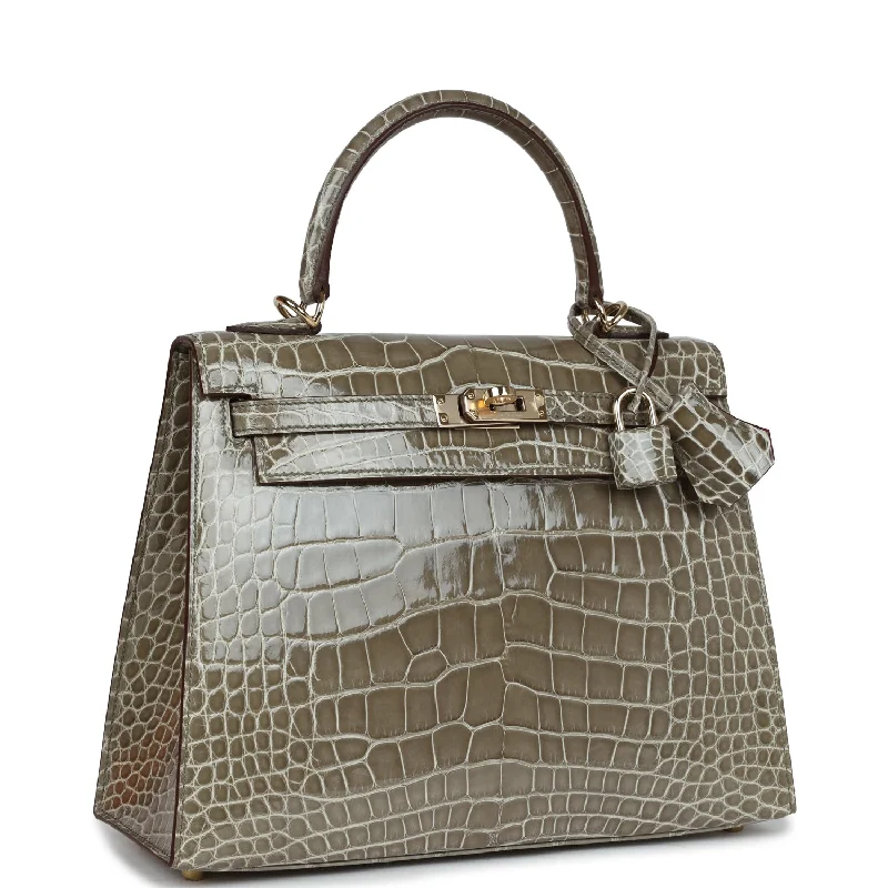 Hermès Kelly Bags with a zip - around interior pocketHermes Special Order (HSS) Kelly Sellier 25 Gris Tourterelle Verso Shiny Alligator Gold Hardware