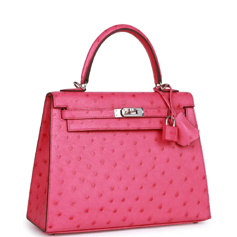 Hermès Kelly Bags with a removable interior dividerHermes Special Order (HSS) Kelly Sellier 25 Rose Tyrien Verso Ostrich Palladium Hardware - Payment 1