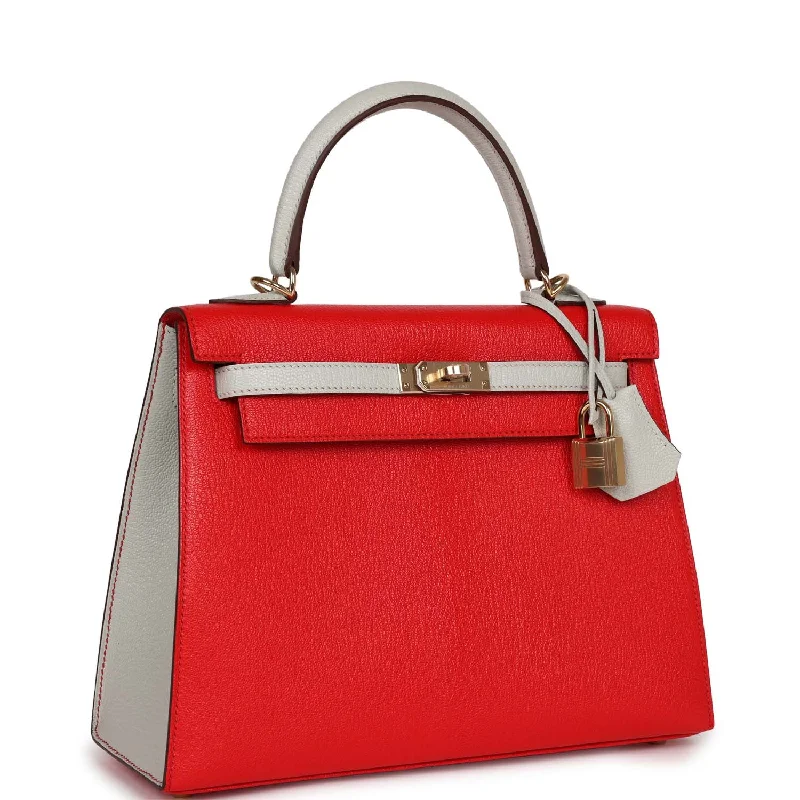 Hermès Kelly Bags in a vibrant electric blue for a pop of colorHermes Special Order (HSS) Kelly Sellier 25 Rouge De Coeur and Gris Perle Chevre Mysore Permabrass Hardware