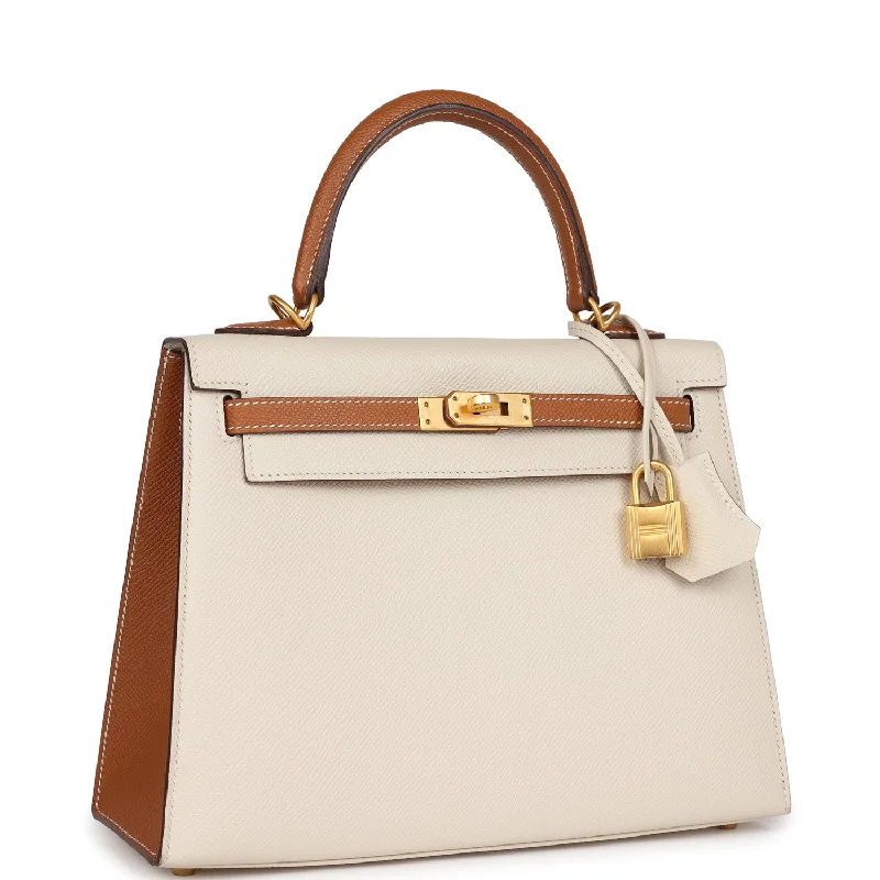 ·Hermes Special Order (HSS) Kelly Sellier 25 Craie and Gold Epsom Brushed Gold Hardware