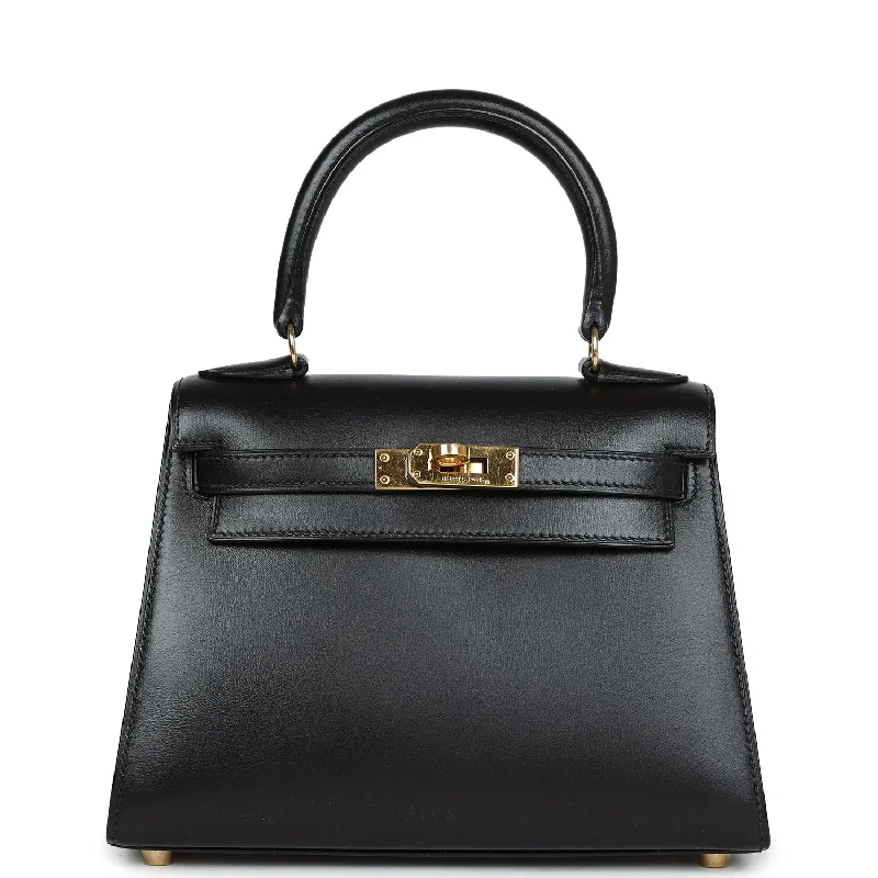 Hermès Kelly Bags with a metal - framed handle for durabilityVintage Hermes Kelly Sellier 20 Black Box Gold Hardware