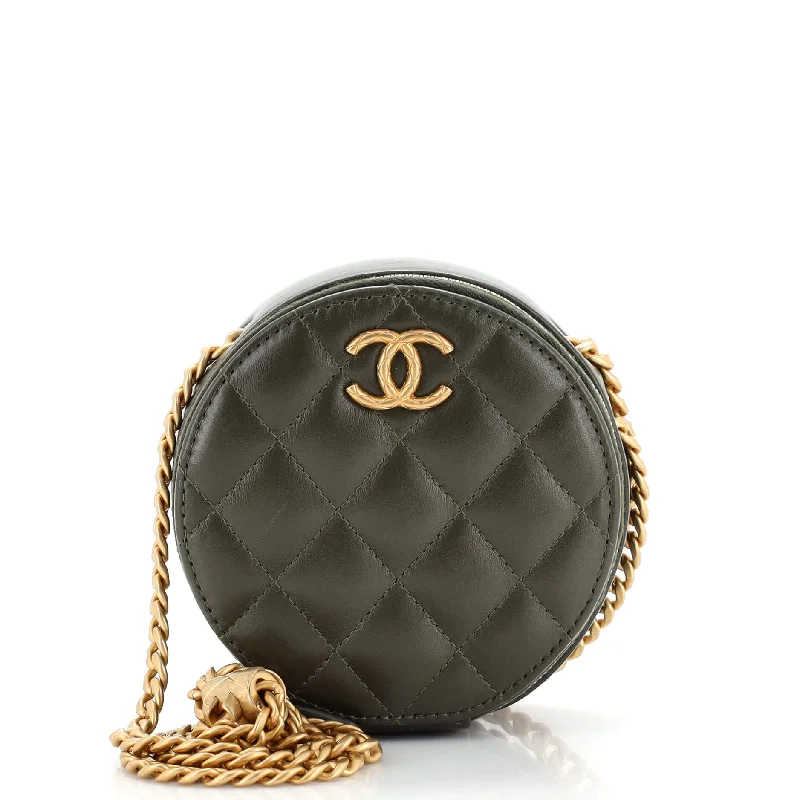 All Slide Long Round Clutch with Chain Quilted Lambskin