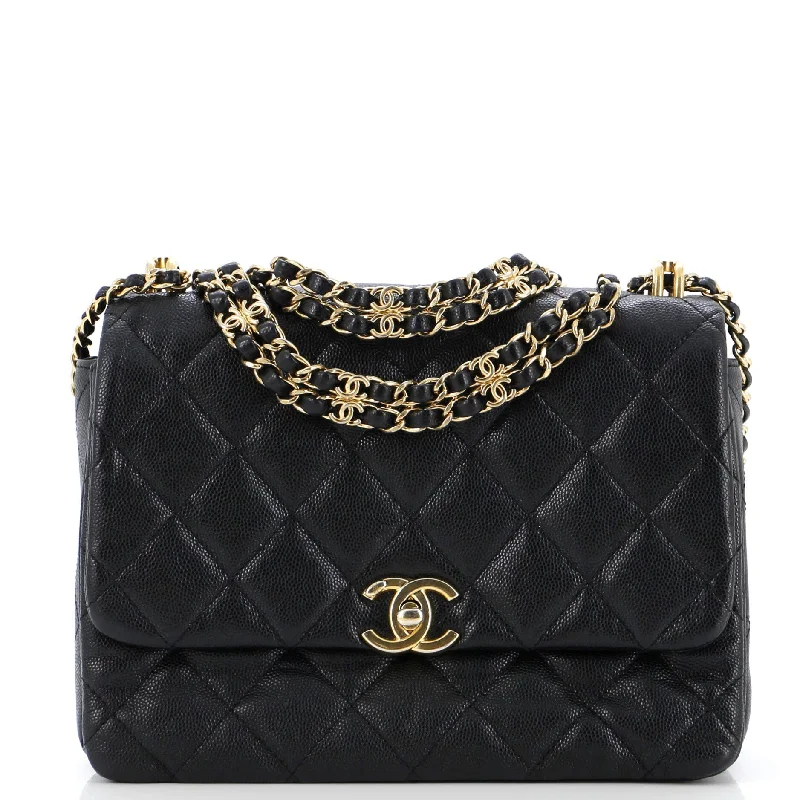 Coco First Flap Bag Quilted Caviar Small